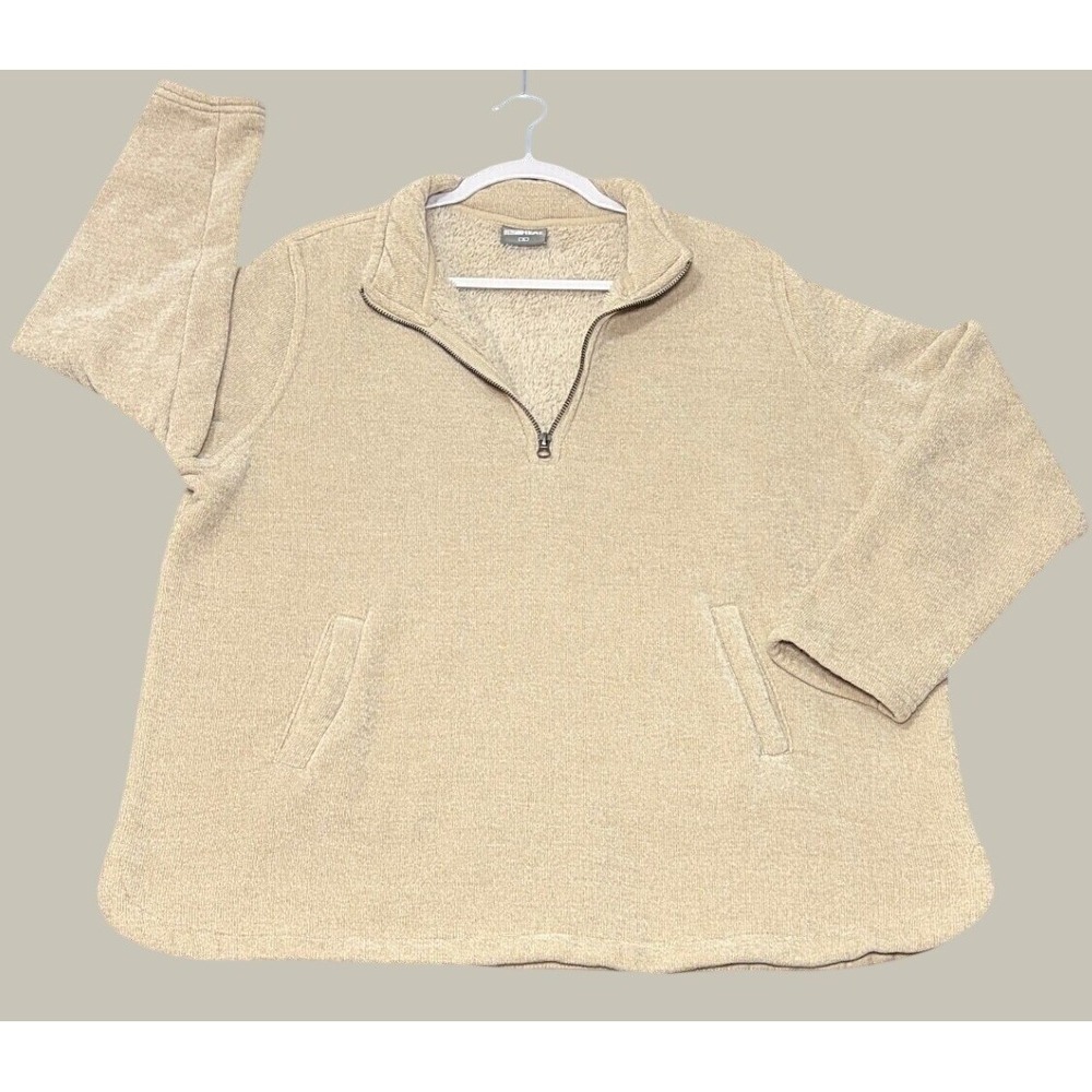 32 Degrees Heat Womens XL Quarter Zip Sherpa Lined Pullover Sweater Beige